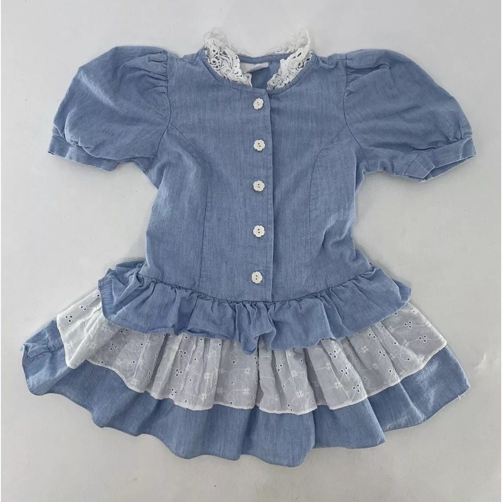 Eve‎ Too Byer California Girls Blue Denim Eyelet Ruffle Dress Size 6